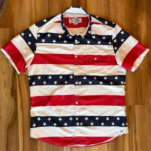Free Planet Patriotic Red, White, and Blue Star Striped Shirt Large